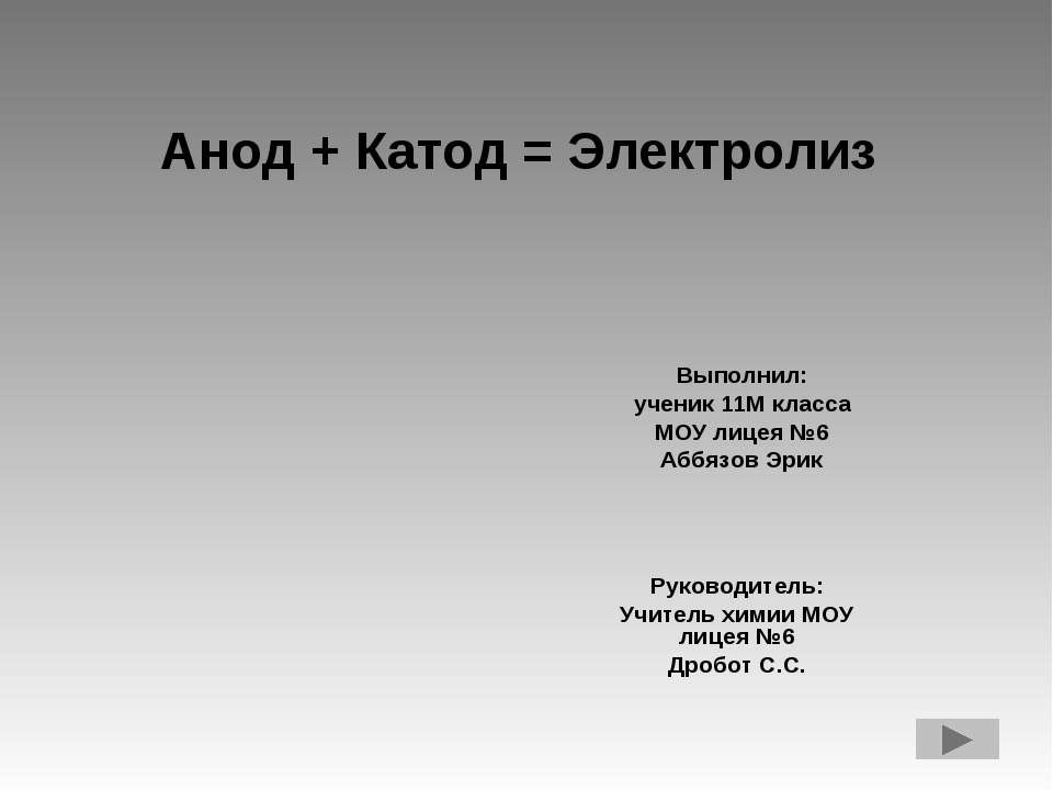 Анод + Катод = Электролиз Учебники, Презентации и Подготовка к Экзаменам для Школьников на Klass-Uchebnik.com