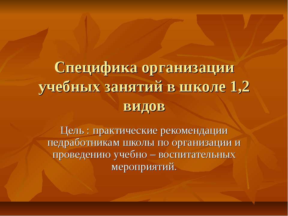 Специфика организации учебных занятий в школе 1,2 видов - Учебники, Презентации и Подготовка к Экзаменам для Школьников на Klass-Uchebnik.com