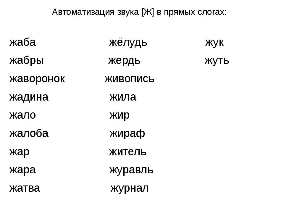 Автоматизация звука [Ж] в прямых слогах Учебники, Презентации и Подготовка к Экзаменам для Школьников на Klass-Uchebnik.com
