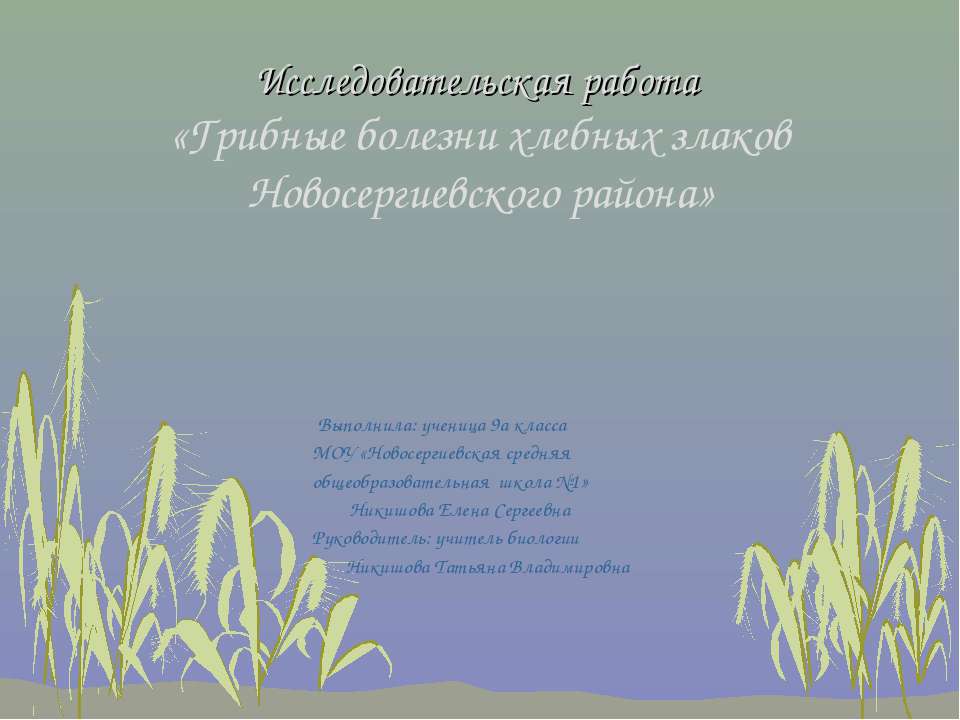 Грибные болезни хлебных злаков Новосергиевского района Учебники, Презентации и Подготовка к Экзаменам для Школьников на Klass-Uchebnik.com