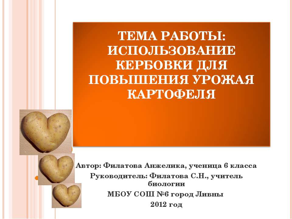 Использование кербовки для повышения урожая картофеля - Учебники, Презентации и Подготовка к Экзаменам для Школьников на Klass-Uchebnik.com