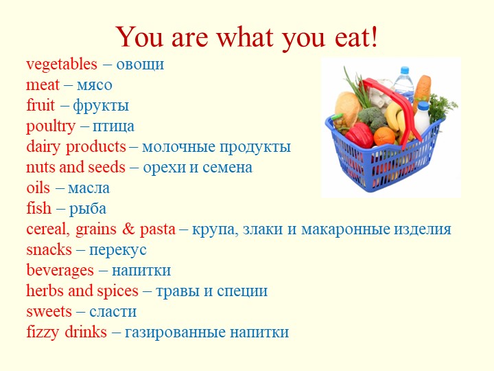 Презентация по английскому языку на тему "Ты то, что ты ешь!" (7 класс) Учебники, Презентации и Подготовка к Экзаменам для Школьников на Klass-Uchebnik.com