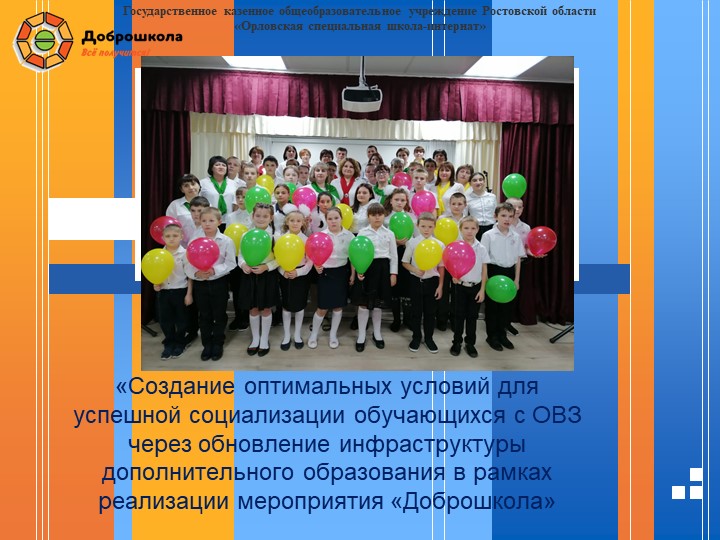 «Создание оптимальных условий для успешной социализации обучающихся с ОВЗ через обновление инфраструктуры дополнительного образования в рамках реализации мероприятия «Доброшкола». Учебники, Презентации и Подготовка к Экзаменам для Школьников на Klass-Uchebnik.com