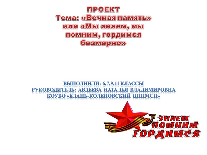 Проект по патриотическому воспитанию "Вечная память" Учебники, Презентации и Подготовка к Экзаменам для Школьников на Klass-Uchebnik.com