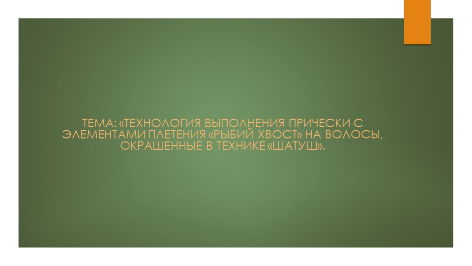 Тема: «Технология выполнения прически с элементами плетения «Рыбий хвост» на волосы, окрашенные в технике «Шатуш». - Учебники, Презентации и Подготовка к Экзаменам для Школьников на Klass-Uchebnik.com