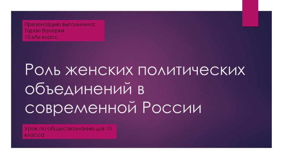 Роль женских политических организаций - Учебники, Презентации и Подготовка к Экзаменам для Школьников на Klass-Uchebnik.com