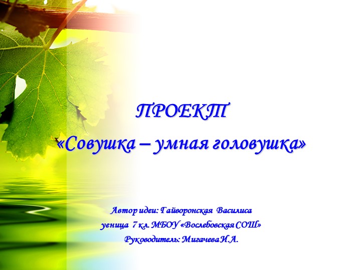 ПРОЕКТ«Совушка – умная головушка» - Учебники, Презентации и Подготовка к Экзаменам для Школьников на Klass-Uchebnik.com