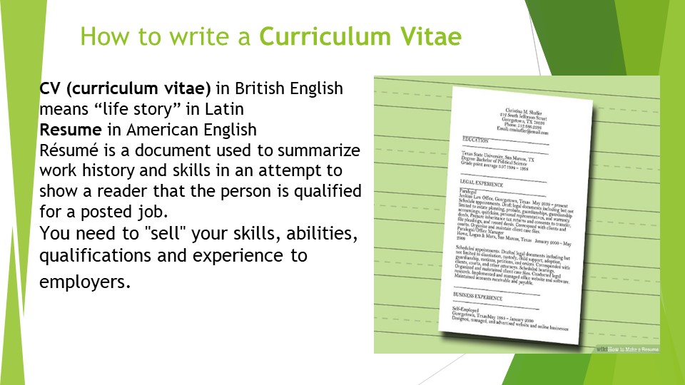 10 класс How to write a Curriculum Vitae - Учебники, Презентации и Подготовка к Экзаменам для Школьников на Klass-Uchebnik.com