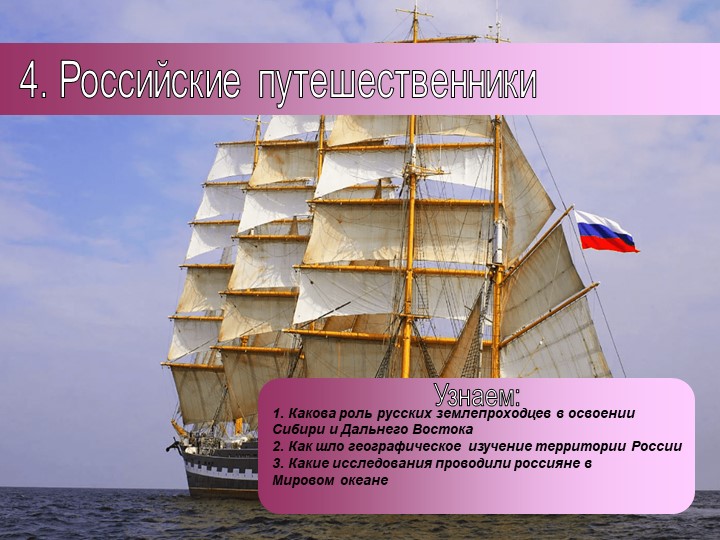 Презентация по географии на тему: "Российские путешественники" (5 класс) - Учебники, Презентации и Подготовка к Экзаменам для Школьников на Klass-Uchebnik.com