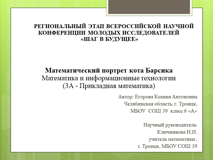 "Математический портрет кота Барсика - Учебники, Презентации и Подготовка к Экзаменам для Школьников на Klass-Uchebnik.com