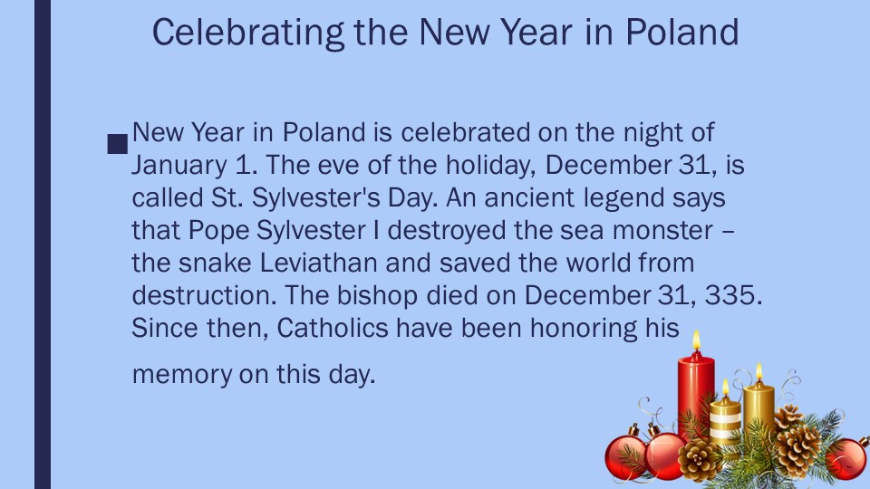 Презентация на тему: "Celebrating the New Year in Poland" Учебники, Презентации и Подготовка к Экзаменам для Школьников на Klass-Uchebnik.com