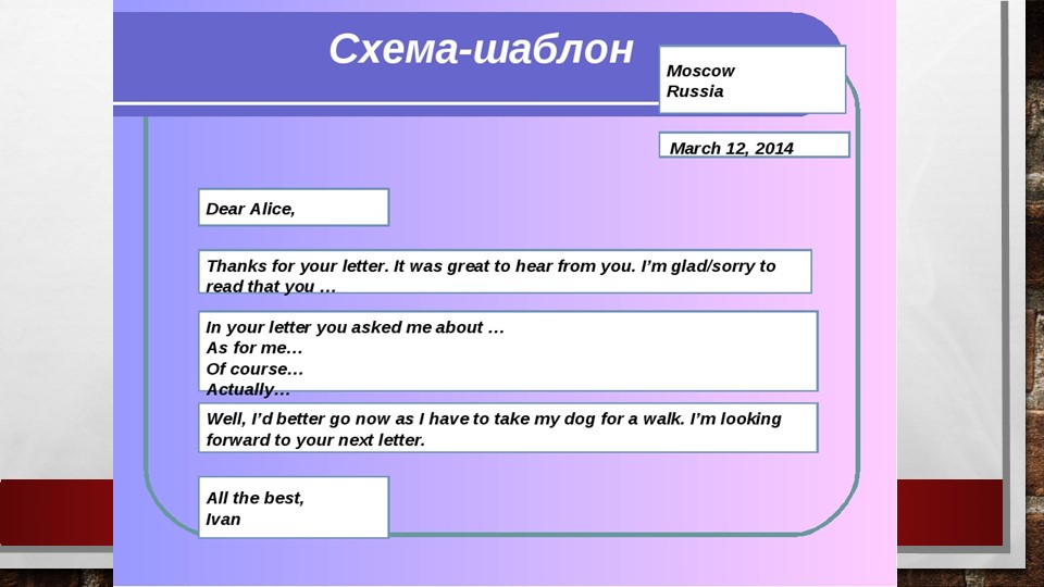 Презентация "Схема-шаблон письма ОГЭ" - Учебники, Презентации и Подготовка к Экзаменам для Школьников на Klass-Uchebnik.com