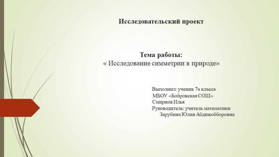 Презентация по математике "Исследование симметрии в природе" Учебники, Презентации и Подготовка к Экзаменам для Школьников на Klass-Uchebnik.com