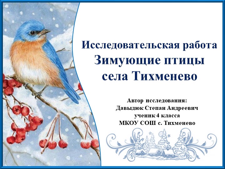 Презентация к исследовательской работе "Зимующие птицы села Тихменево" Учебники, Презентации и Подготовка к Экзаменам для Школьников на Klass-Uchebnik.com