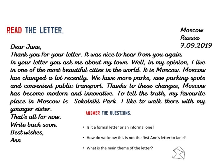 "How to write a letter" Учебники, Презентации и Подготовка к Экзаменам для Школьников на Klass-Uchebnik.com
