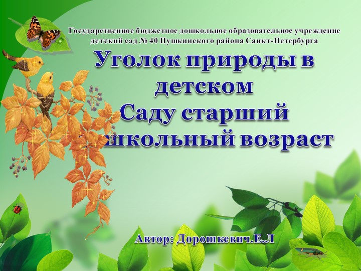 Презентация "УГОЛОК природы в детском саду в старшем дошкольном возрасте" Учебники, Презентации и Подготовка к Экзаменам для Школьников на Klass-Uchebnik.com