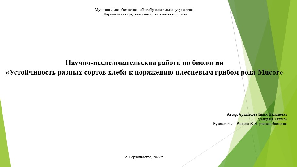 Презентация "Устойчивость разных сортов хлеба к поражению плесневым грибом рода Mucor" Учебники, Презентации и Подготовка к Экзаменам для Школьников на Klass-Uchebnik.com